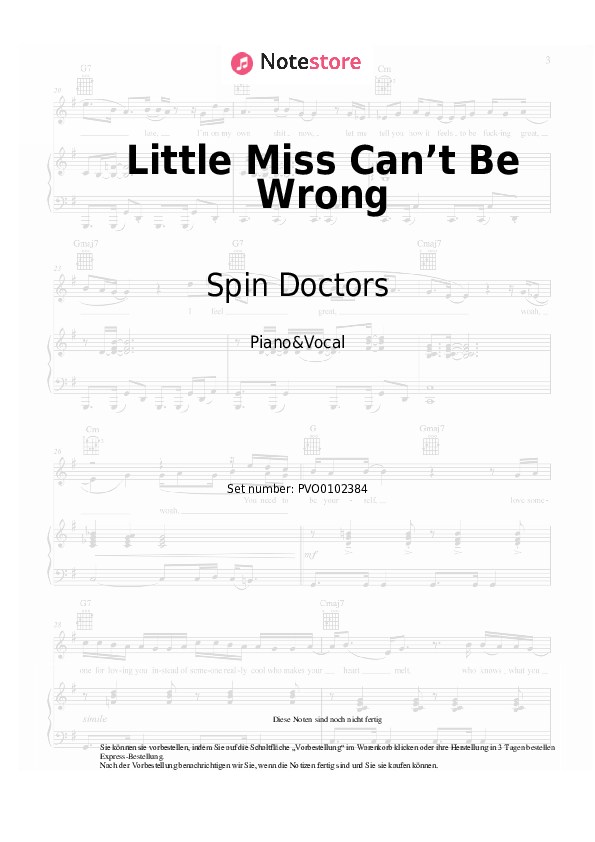 Noten mit Gesang Spin Doctors - Little Miss Can’t Be Wrong - Klavier&Gesang