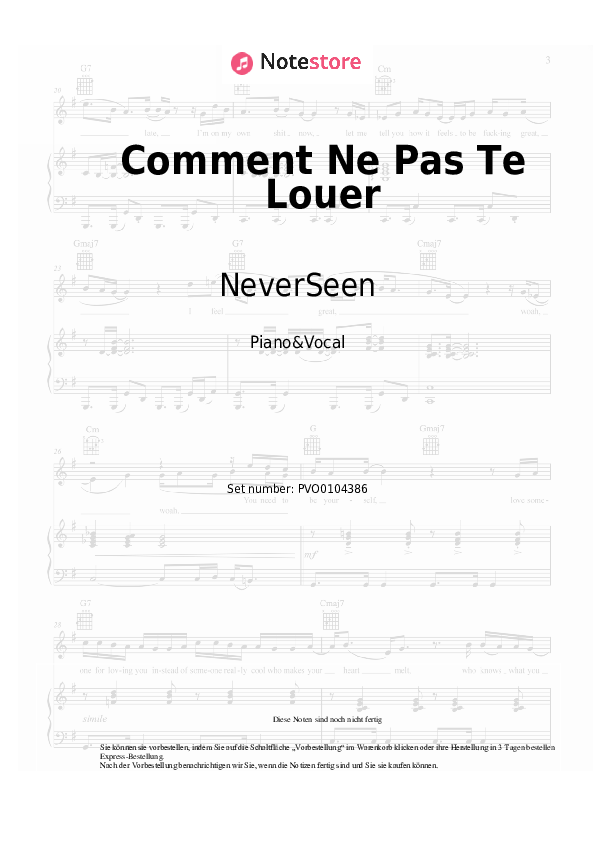 Noten mit Gesang NeverSeen - Comment Ne Pas Te Louer - Klavier&Gesang