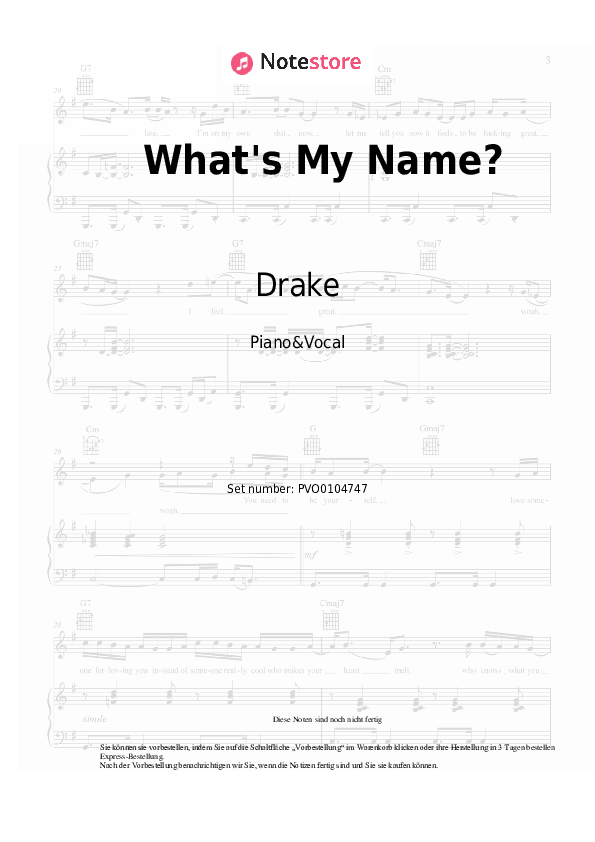Noten mit Gesang Rihanna, Drake - What's My Name? - Klavier&Gesang