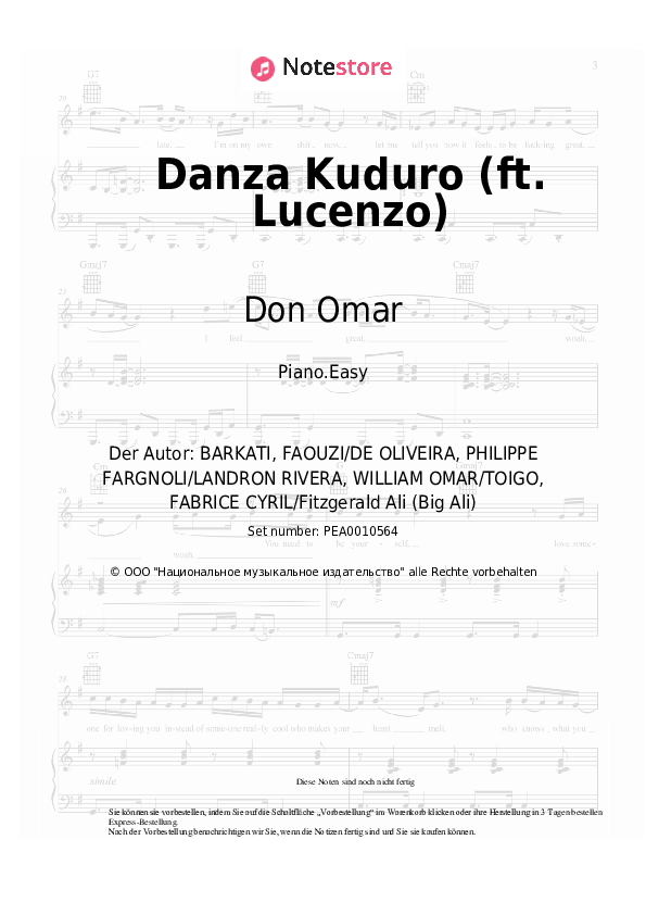 Einfache Noten Don Omar - Danza Kuduro (ft. Lucenzo) - Klavier.Einfach