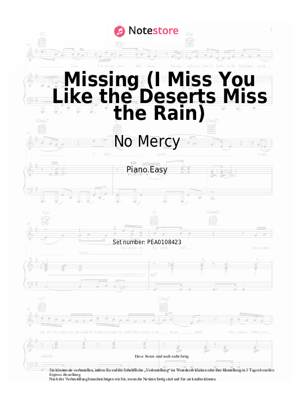 Einfache Noten No Mercy - Missing (I Miss You Like the Deserts Miss the Rain) - Klavier.Easy
