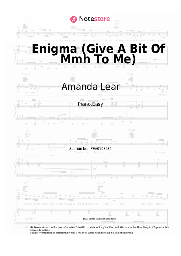 Einfache Noten Amanda Lear - Enigma (Give A Bit Of Mmh To Me) - Klavier.Einfach