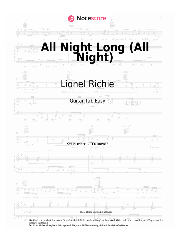 Einfache Tabs Lionel Richie - All Night Long (All Night) - Gitarre.Tabs.Easy
