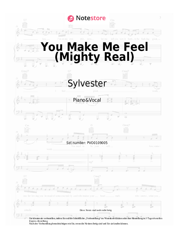 Noten mit Gesang Sylvester - You Make Me Feel (Mighty Real) - Klavier&Gesang