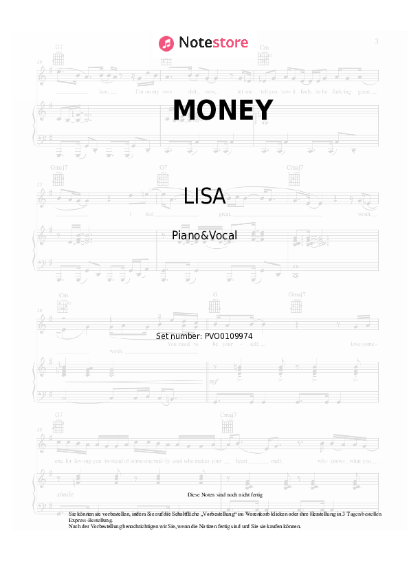 Noten mit Gesang LISA - MONEY - Klavier&Gesang