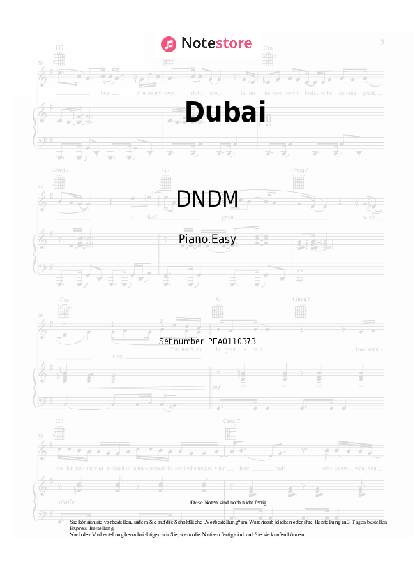 Einfache Noten DNDM - Dubai - Klavier.Einfach