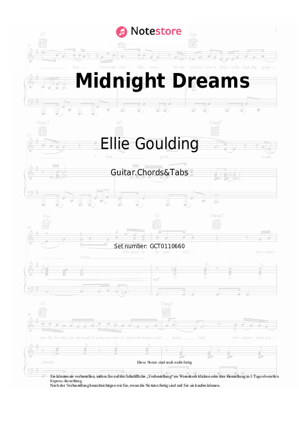Akkorde Ellie Goulding - Midnight Dreams - Gitarren.Akkorde&Tabas