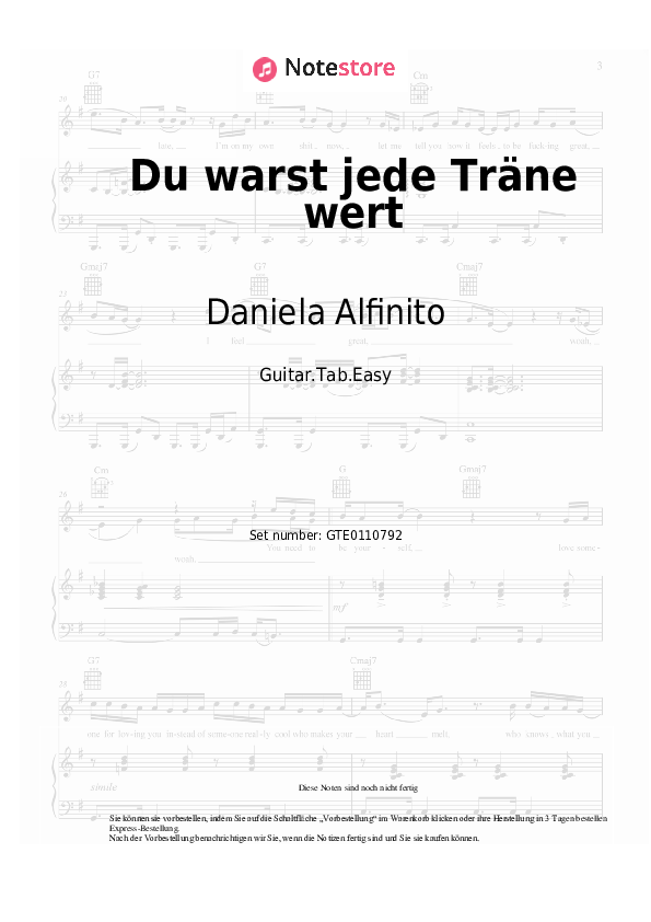 Einfache Tabs Daniela Alfinito - Du warst jede Träne wert - Gitarre.Tabs.Easy