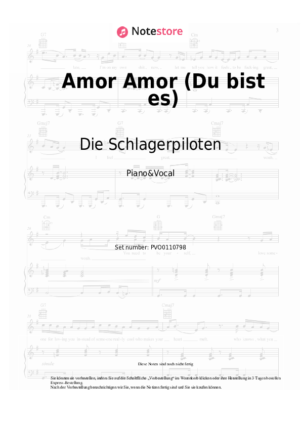 Noten mit Gesang Die Schlagerpiloten - Amor Amor (Du bist es) - Klavier&Gesang