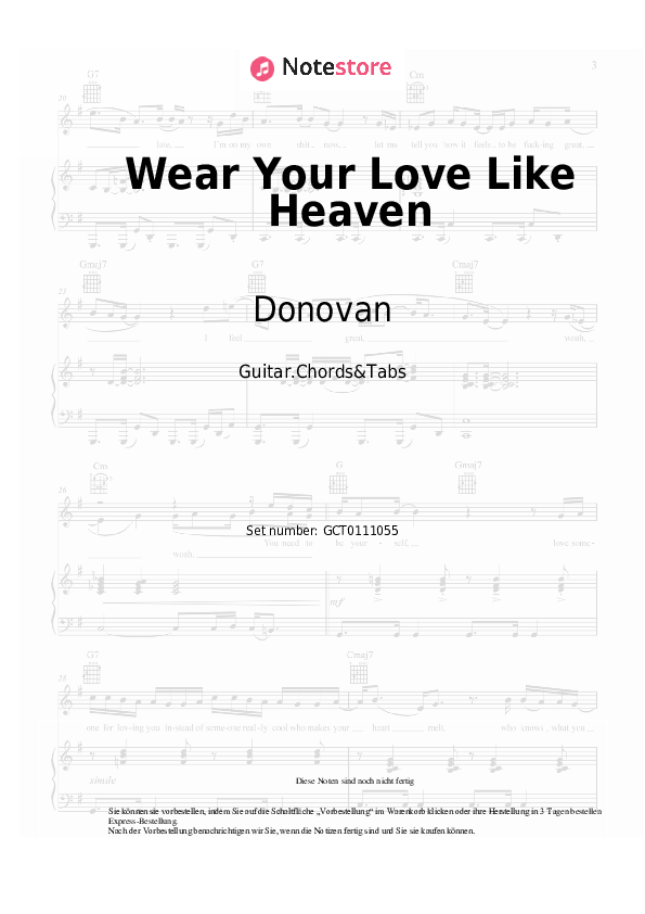 Akkorde Donovan - Wear Your Love Like Heaven - Gitarren.Akkorde&Tabas