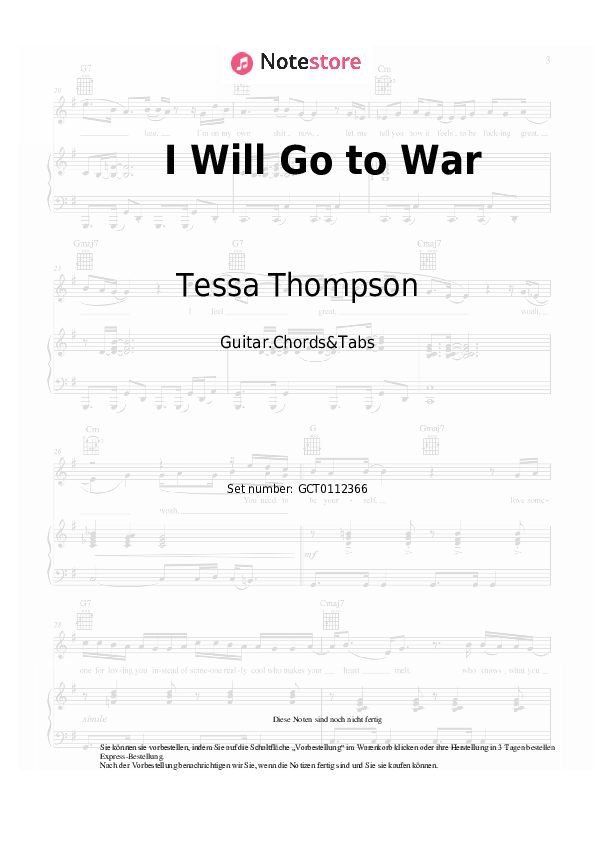 Akkorde Tessa Thompson - I Will Go to War - Gitarren.Akkorde&Tabas