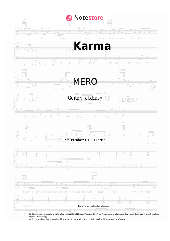 Einfache Tabs Samra, MERO - Karma - Gitarre.Tabs.Easy