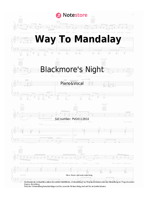 Noten mit Gesang Blackmore's Night - Way To Mandalay - Klavier&Gesang