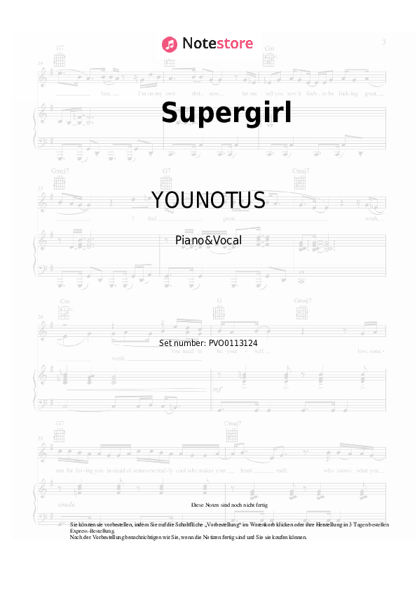 Noten mit Gesang Anna Naklab, Alle Farben, YOUNOTUS - Supergirl - Klavier&Gesang