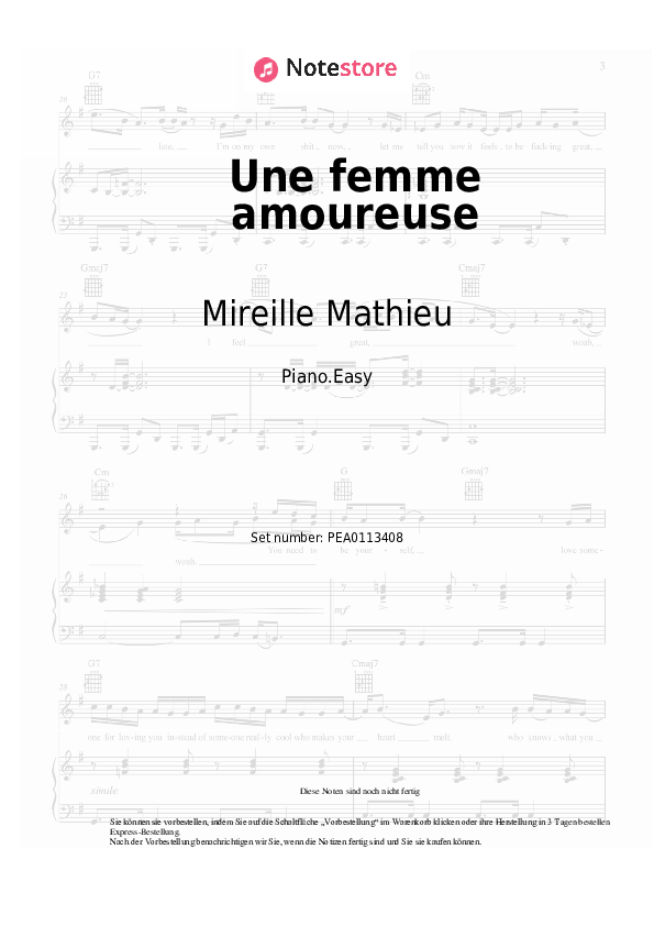 Einfache Noten Mireille Mathieu - Une femme amoureuse - Klavier.Easy