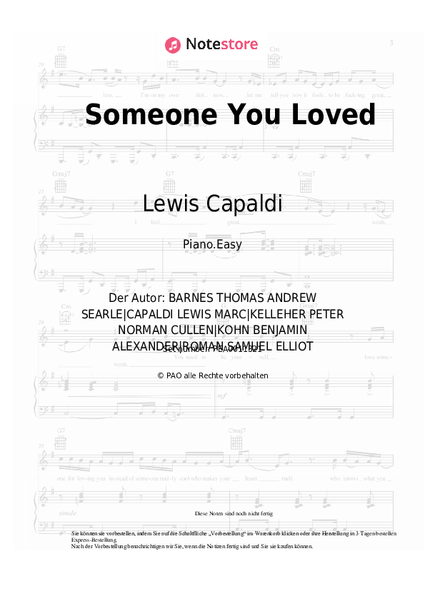 Einfache Noten Lewis Capaldi - Someone You Loved - Klavier.Easy