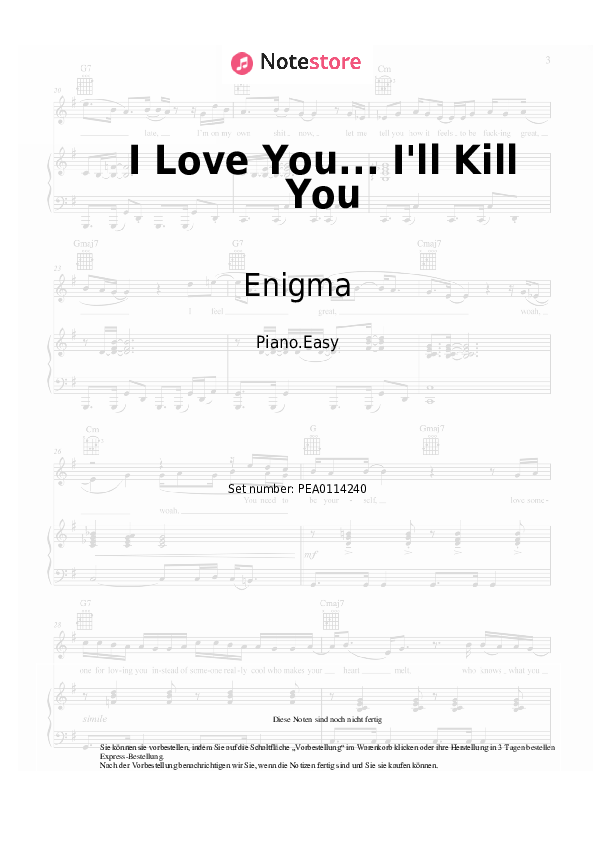 Einfache Noten Enigma - I Love You... I'll Kill You - Klavier.Easy