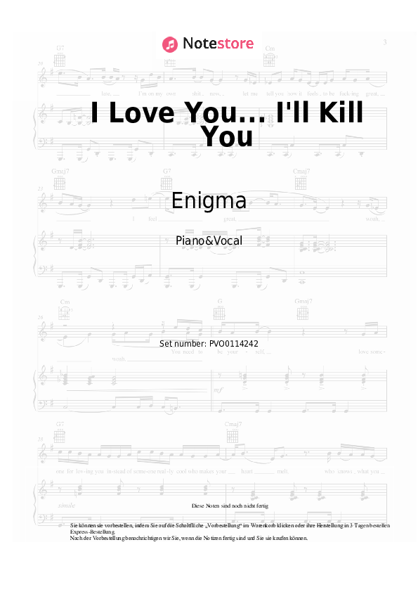 Noten mit Gesang Enigma - I Love You... I'll Kill You - Klavier&Gesang