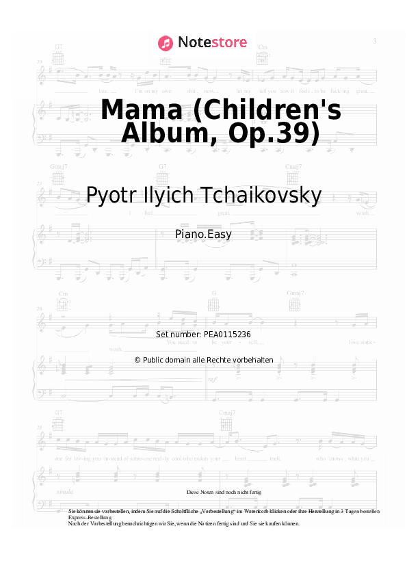 Einfache Noten Pyotr Ilyich Tchaikovsky - Mama (Children's Album, Op.39) - Klavier.Easy
