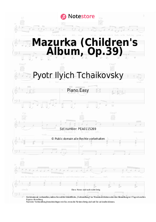 Einfache Noten Pyotr Ilyich Tchaikovsky - Mazurka (Children's Album, Op.39) - Klavier.Easy