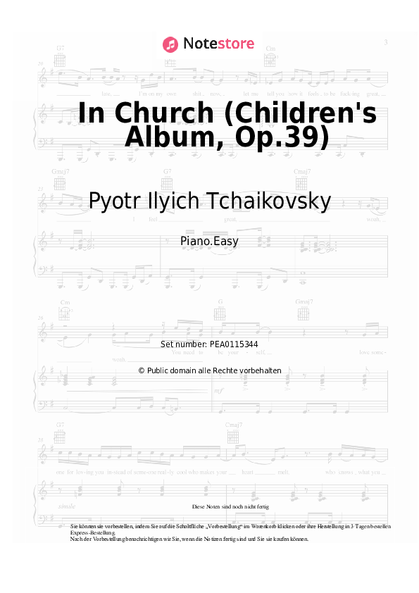 Einfache Noten Pyotr Ilyich Tchaikovsky - In Church (Children's Album, Op.39) - Klavier.Easy