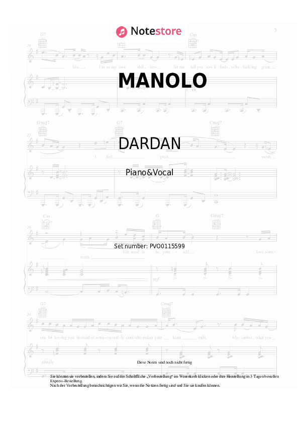 Noten mit Gesang DARDAN - MANOLO - Klavier&Gesang