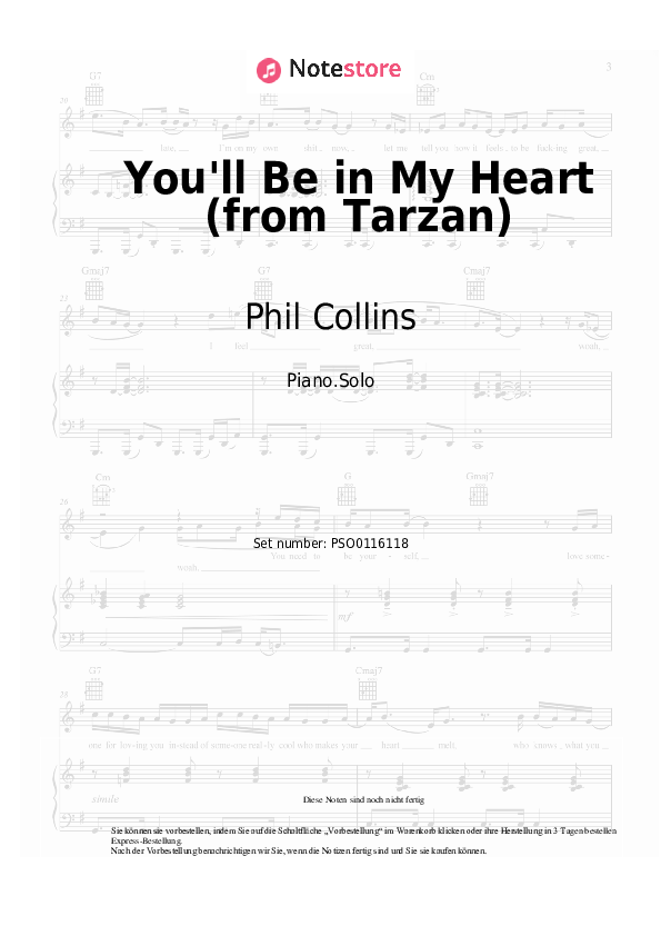 Noten Phil Collins - You'll Be in My Heart (from Tarzan) - Klavier.Solo