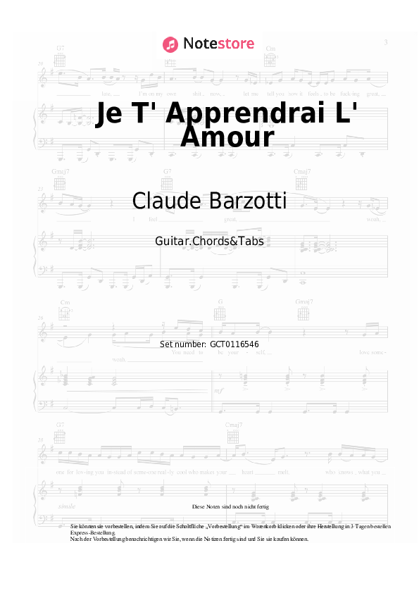 Akkorde Claude Barzotti - Je T' Apprendrai L' Amour - Gitarren.Akkorde&Tabas