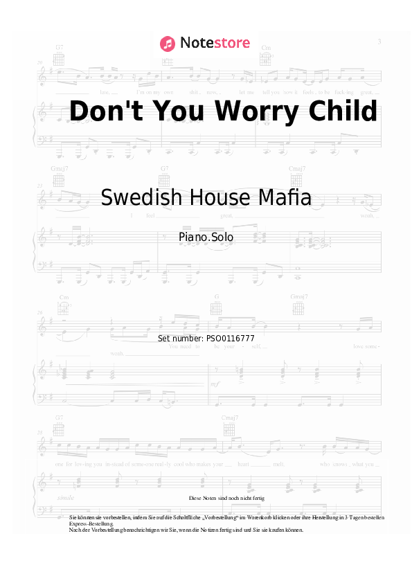 Noten Swedish House Mafia, John Martin - Don't You Worry Child - Klavier.Solo