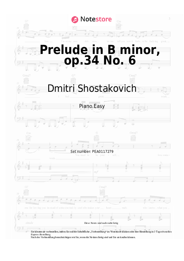 Einfache Noten Dmitri Shostakovich - Prelude in B minor, op.34 No. 6 - Klavier.Einfach