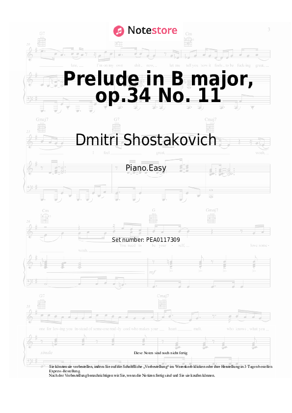 Einfache Noten Dmitri Shostakovich - Prelude in B major, op.34 No. 11 - Klavier.Easy