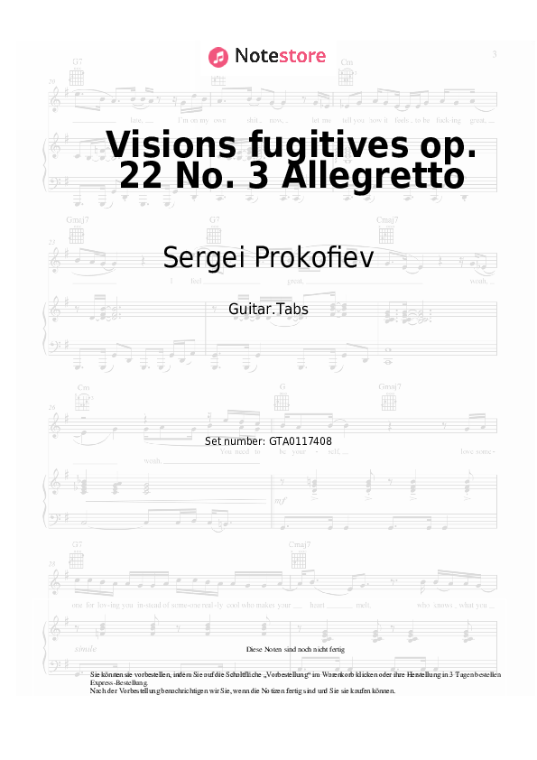 Tabs Sergei Prokofiev - Visions fugitives op. 22 No. 3 Allegretto - Gitarre.Tabs