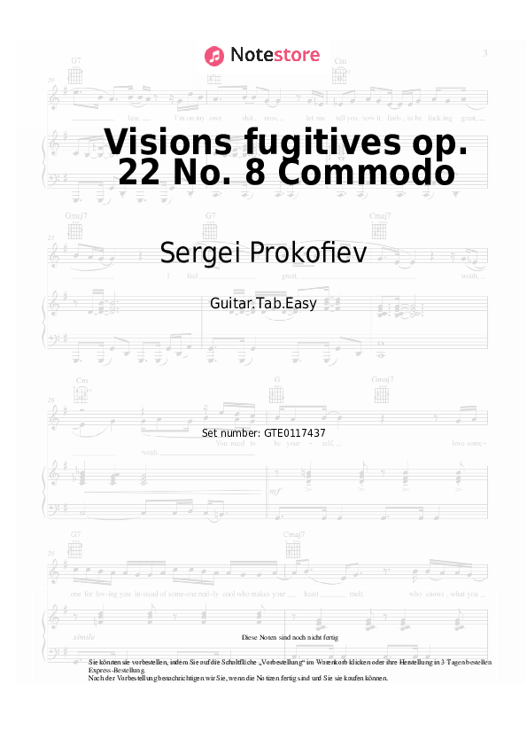 Einfache Tabs Sergei Prokofiev - Visions fugitives op. 22 No. 8 Commodo - Gitarre.Tabs.Easy