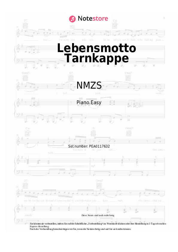 Einfache Noten NMZS, Danger Dan - Lebensmotto Tarnkappe - Klavier.Easy