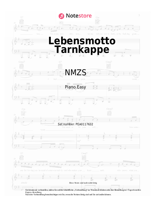 Einfache Noten NMZS, Danger Dan - Lebensmotto Tarnkappe - Klavier.Einfach