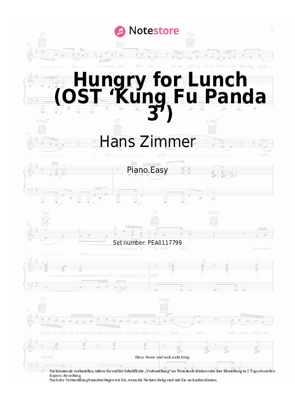 Einfache Noten Hans Zimmer - Hungry for Lunch (OST ‘Kung Fu Panda 3’) - Klavier.Einfach