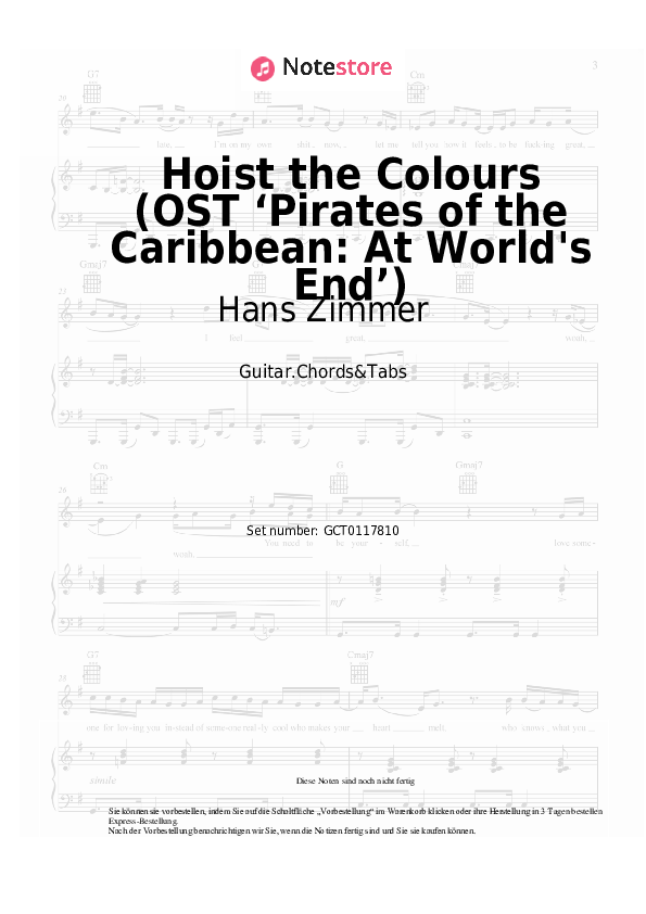 Akkorde Hans Zimmer - Hoist the Colours (OST ‘Pirates of the Caribbean: At World's End’) - Gitarren.Akkorde&Tabas