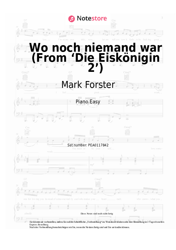Einfache Noten Mark Forster - Wo noch niemand war (From ‘Die Eiskönigin 2’) - Klavier.Easy