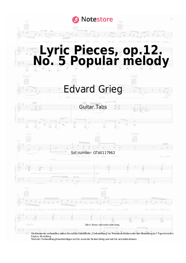 Tabs Edvard Grieg - Lyric Pieces, op.12. No. 5 Popular melody - Gitarre.Tabs