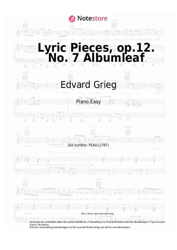 Einfache Noten Edvard Grieg - Lyric Pieces, op.12. No. 7 Albumleaf - Klavier.Einfach