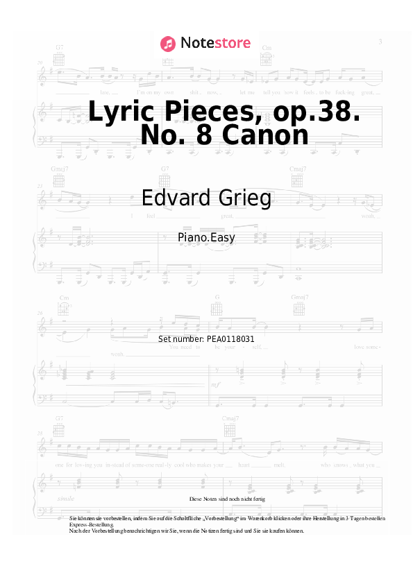 Einfache Noten Edvard Grieg - Lyric Pieces, op.38. No. 8 Canon - Klavier.Easy