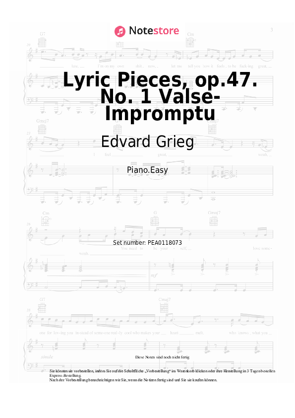 Einfache Noten Edvard Grieg - Lyric Pieces, op.47. No. 1 Valse-Impromptu - Klavier.Einfach