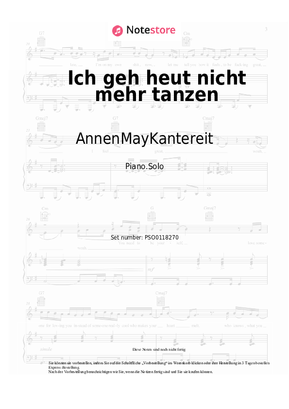 Noten AnnenMayKantereit - Ich geh heut nicht mehr tanzen - Klavier.Solo