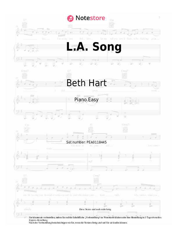 Einfache Noten Beth Hart - L.A. Song - Klavier.Einfach