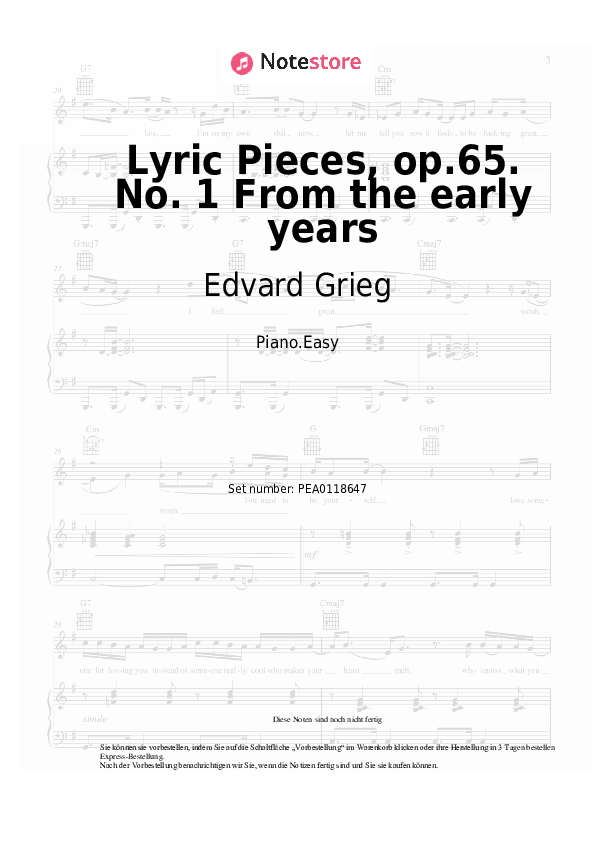 Einfache Noten Edvard Grieg - Lyric Pieces, op.65. No. 1 From the early years - Klavier.Easy