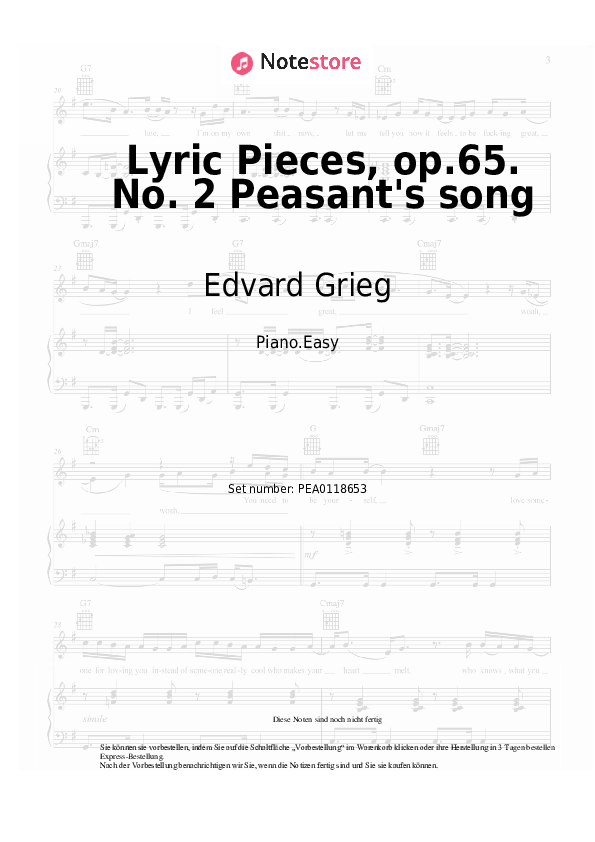 Einfache Noten Edvard Grieg - Lyric Pieces, op.65. No. 2 Peasant's song - Klavier.Easy