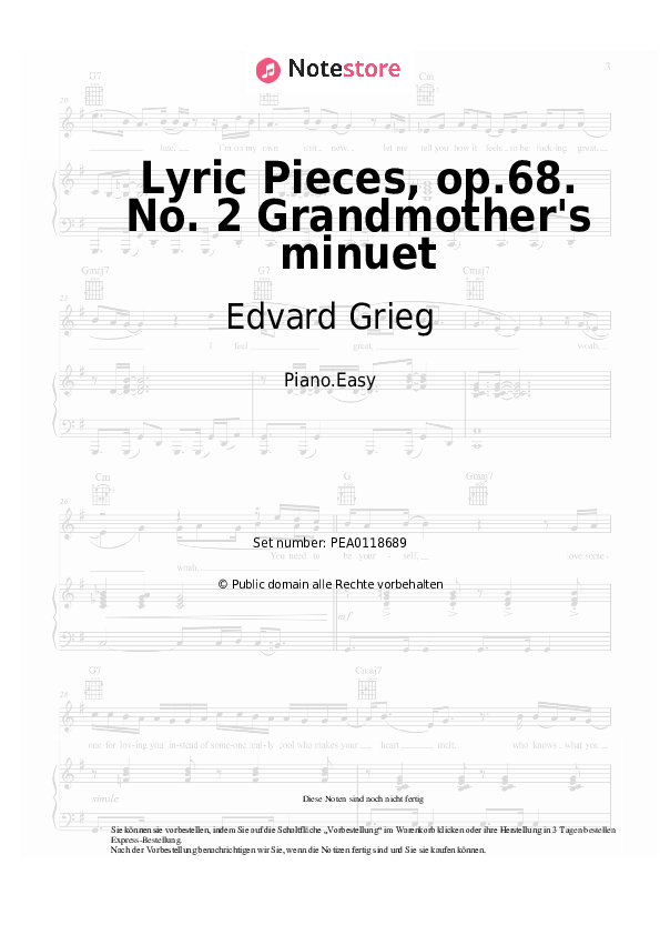 Einfache Noten Edvard Grieg - Lyric Pieces, op.68. No. 2 Grandmother's minuet - Klavier.Easy