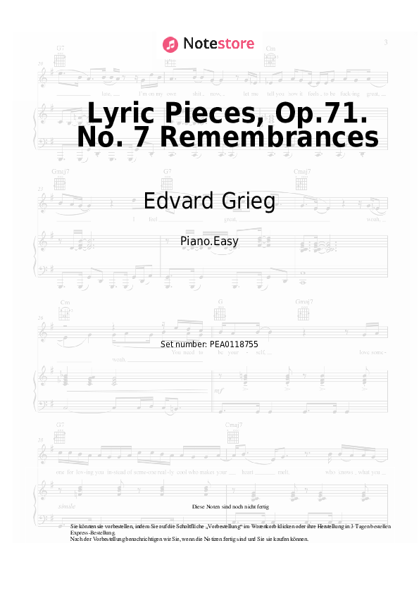 Einfache Noten Edvard Grieg - Lyric Pieces, Op.71. No. 7 Remembrances - Klavier.Easy