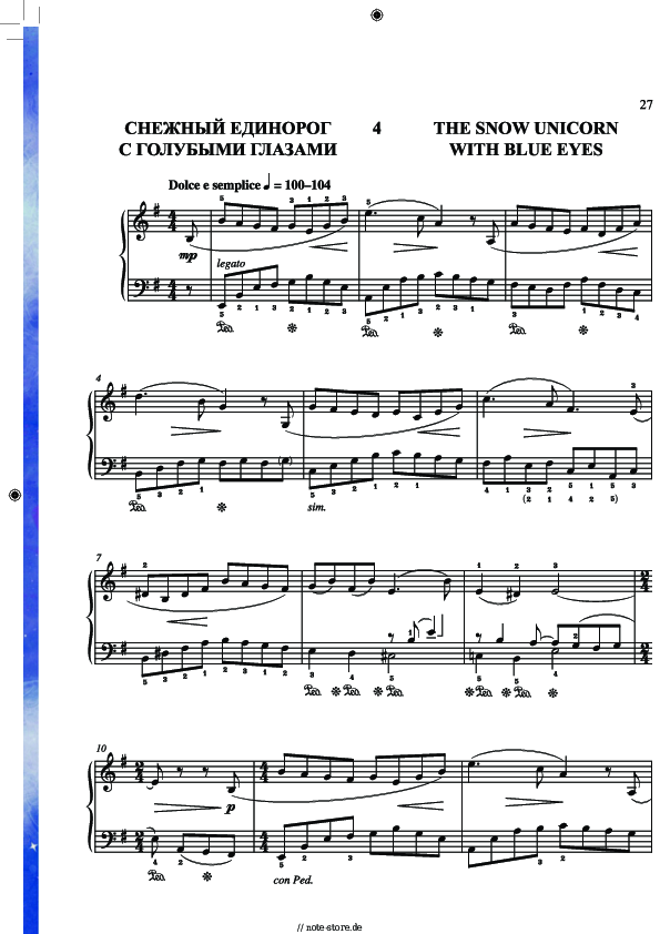 Noten Igor Nikolayev, Ekaterina Mechetina - Снежный единорог с голубыми глазами - Klavier.Solo