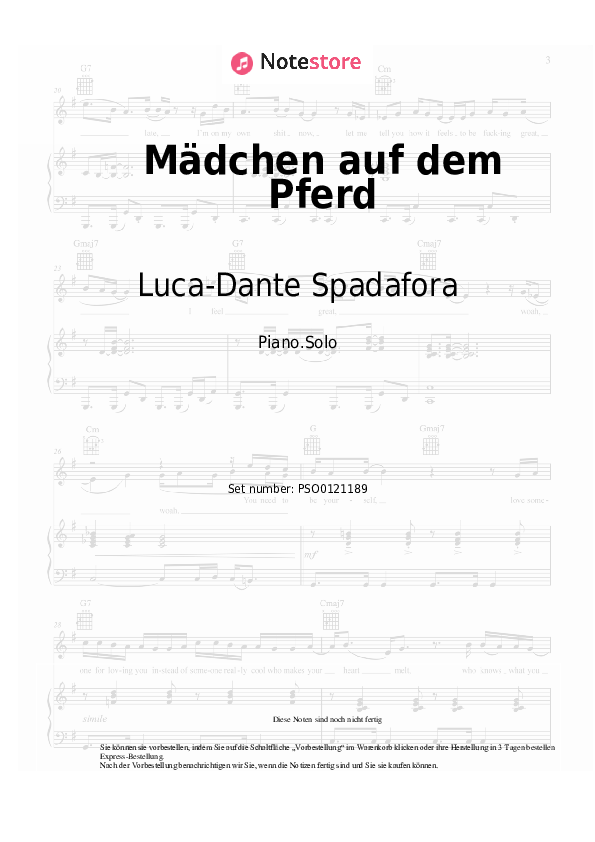 Noten Luca-Dante Spadafora, Niklas Dee, Octavian, Peter Plate, Ulf Leo Sommer - Mädchen auf dem Pferd - Klavier.Solo